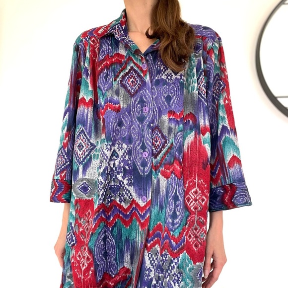 Boho Vintage Graphic Button Down Shirt Or Dress - Picture 5 of 8